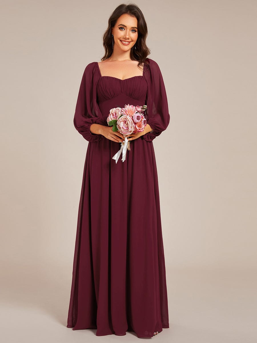 Robe de demoiselle d'honneur en mousseline de soie à col en cœur #Couleur_Bordeaux