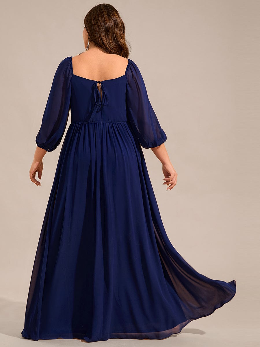 Robe de demoiselle d'honneur en mousseline de soie à col en cœur #Couleur_Bleu Marine