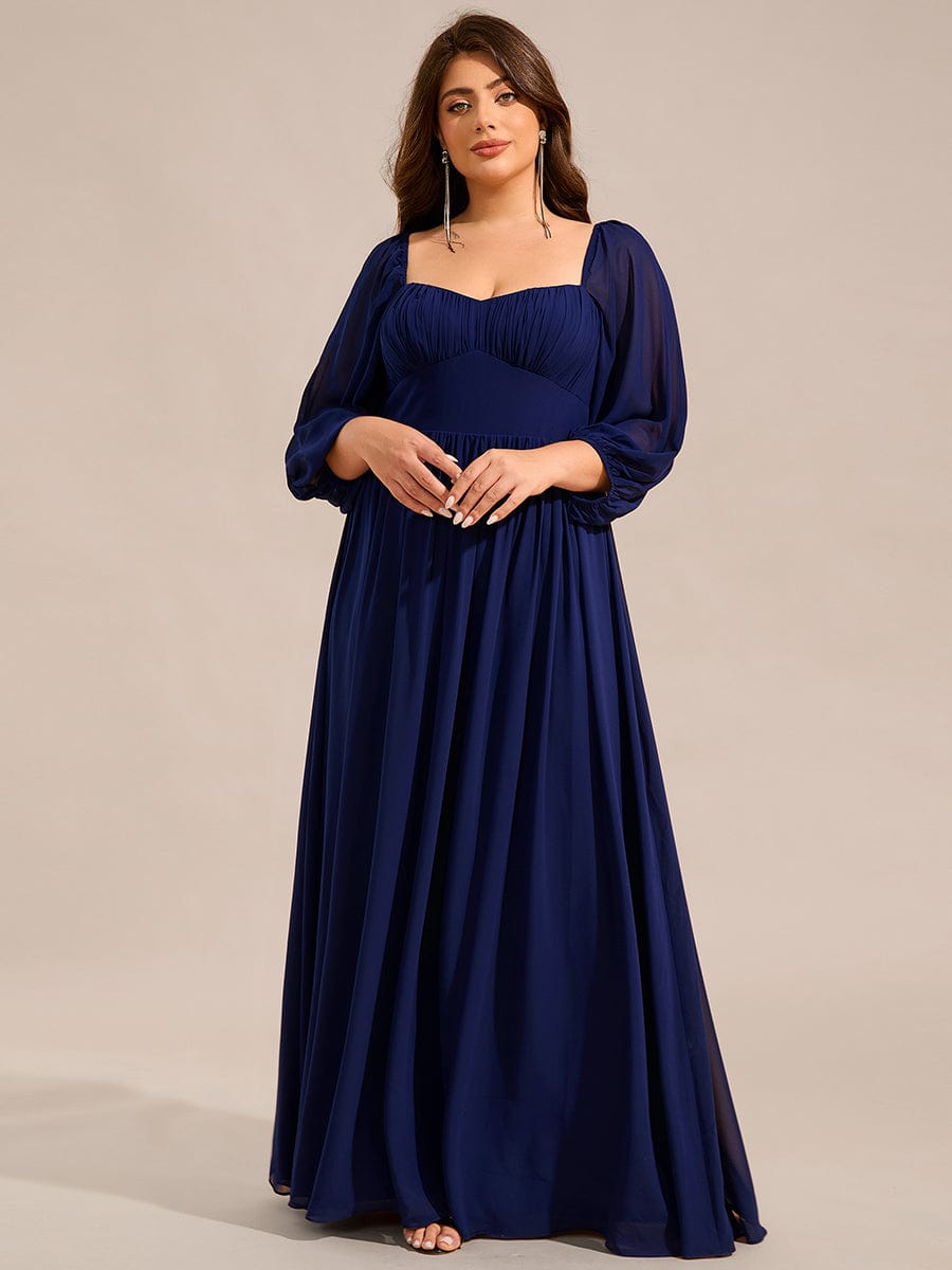 Robe de demoiselle d'honneur en mousseline de soie à col en cœur #Couleur_Bleu Marine