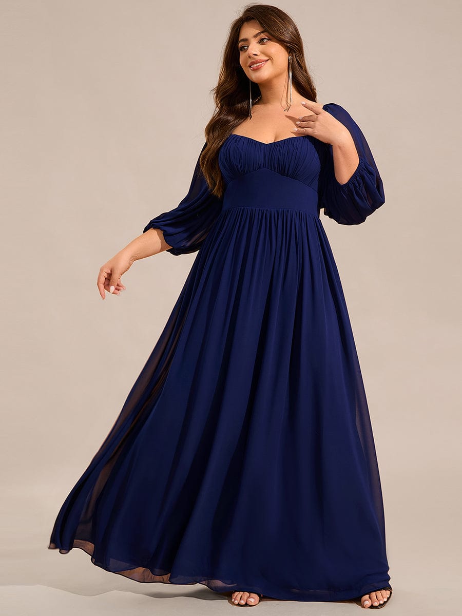 Robe de demoiselle d'honneur grande taille en mousseline à manches 3/24 et lacets #Couleur_Bleu Marine