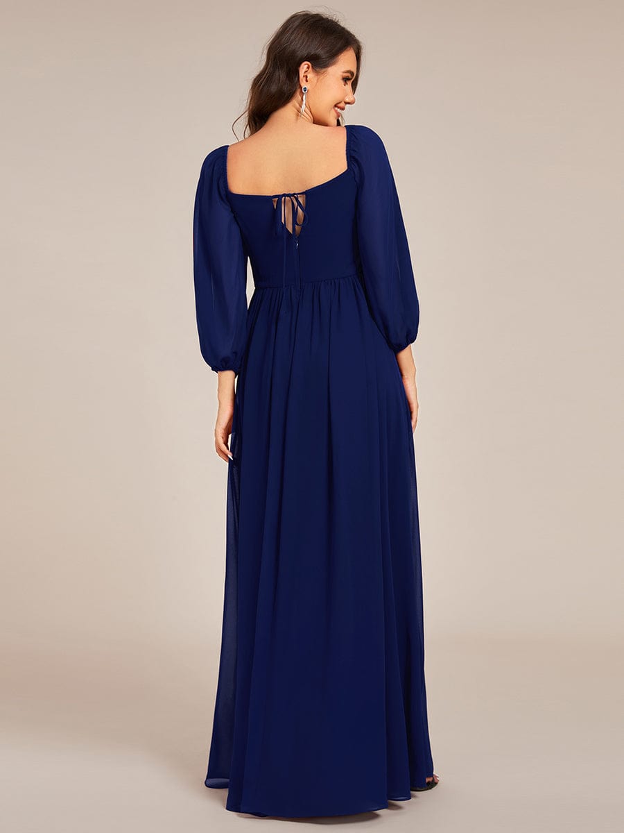 Robe de demoiselle d'honneur en mousseline de soie à col en c?ur #Couleur_Bleu Marine