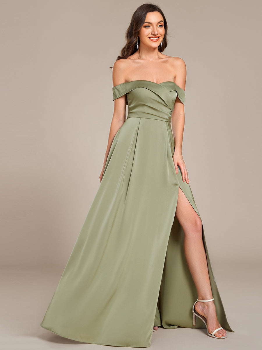 Robe de demoiselle d'honneur en satin à épaules dénudées et à lacets dans le dos #Couleur_Vert sauge