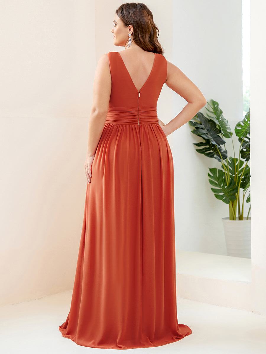 Robe de demoiselle d'honneur en mousseline à col en V #Couleur_Burnt orange