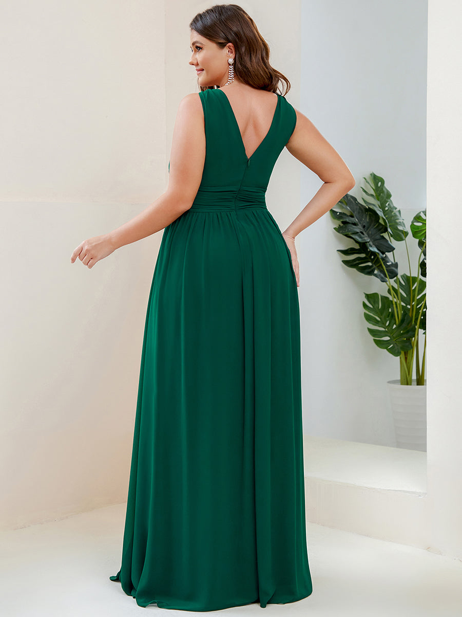 Robe de demoiselle d'honneur en mousseline à col en V #Couleur_Vert Fonce