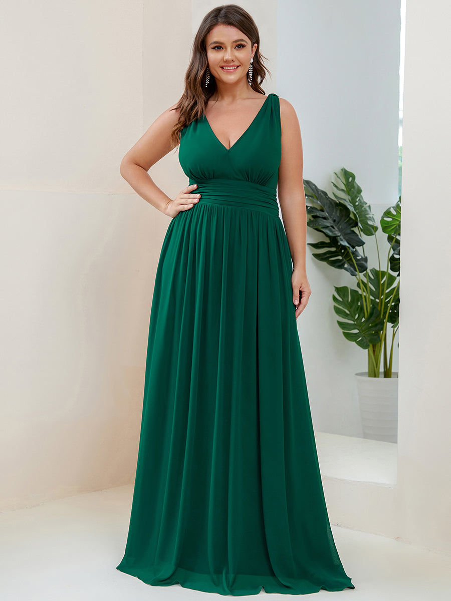 Robe de demoiselle d'honneur en mousseline à col en V #Couleur_Vert Fonce