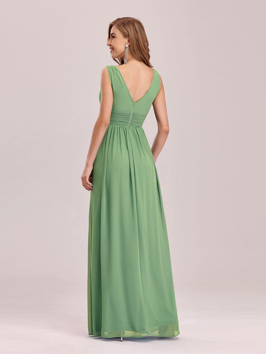 Robe de demoiselle d'honneur en mousseline à col en V #Couleur_Vert sauge