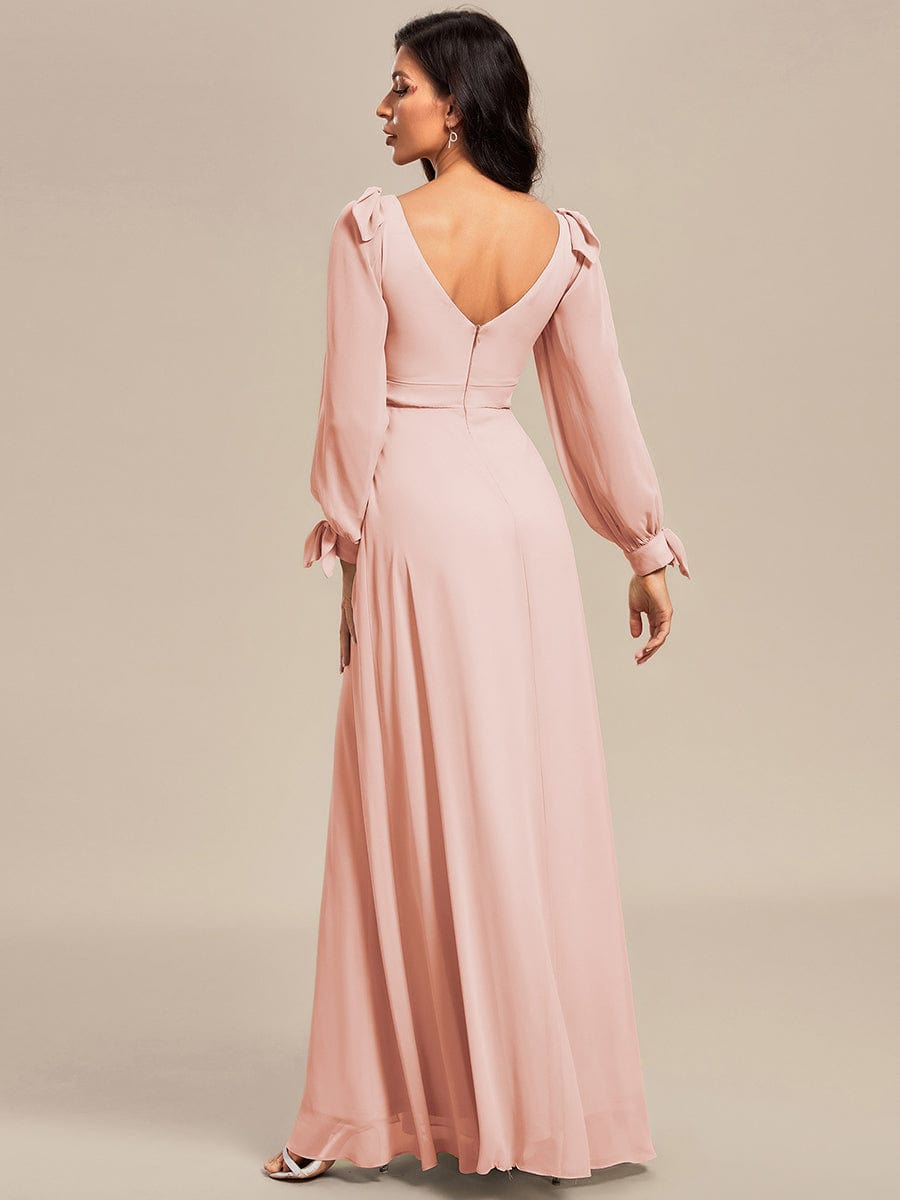 Robe invitée mariage à manches fendues et dos nu #Couleur_Rose