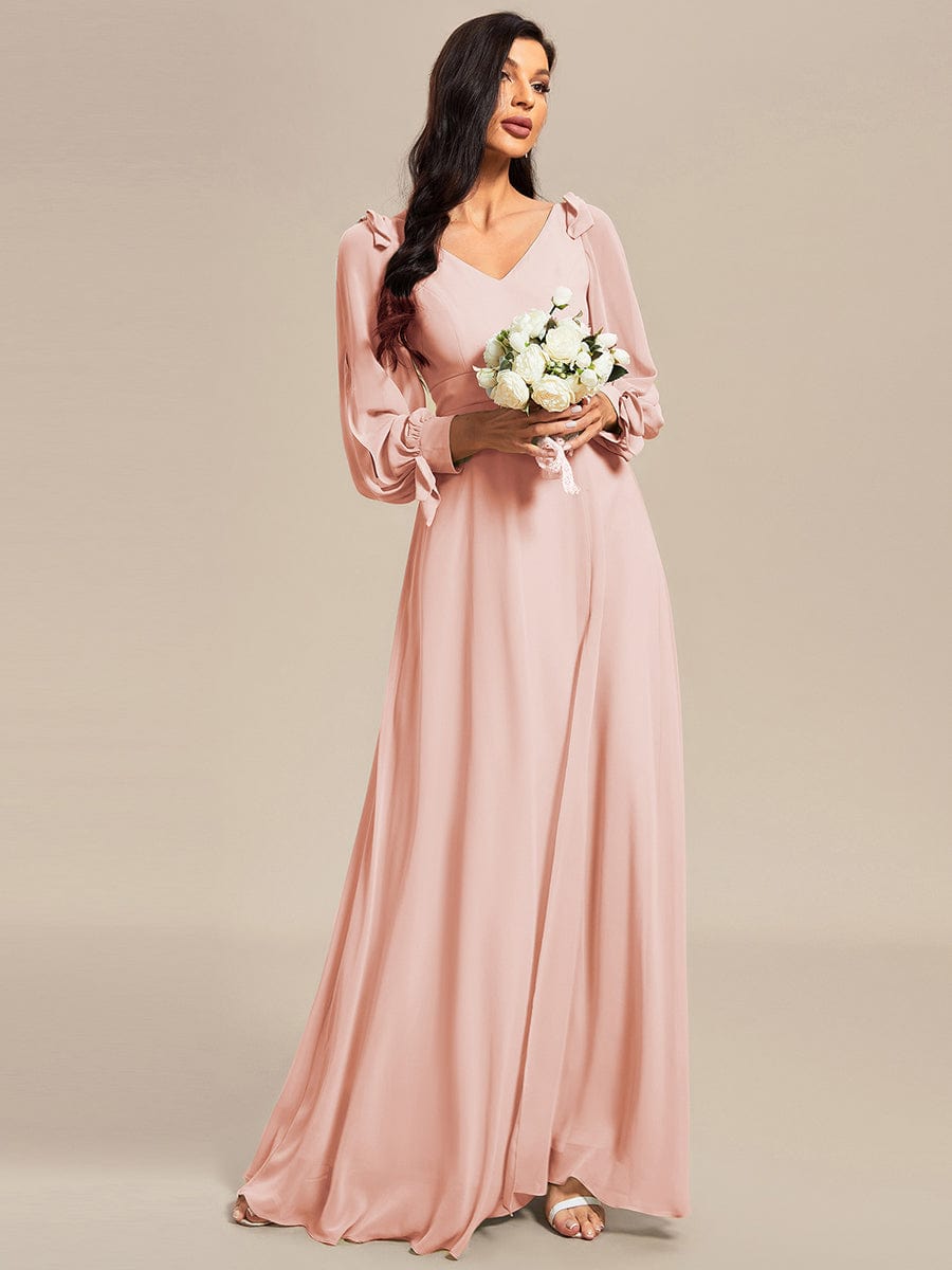 Robe invitée mariage à manches fendues et dos nu #Couleur_Rose