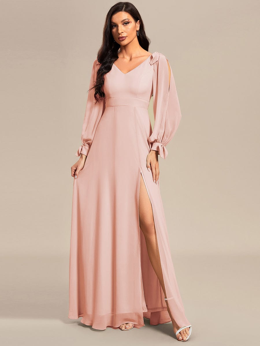 Robe invitée mariage à manches fendues et dos nu #Couleur_Rose