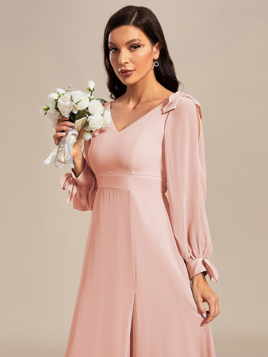 Robe invitée mariage à manches fendues et dos nu #Couleur_Rose