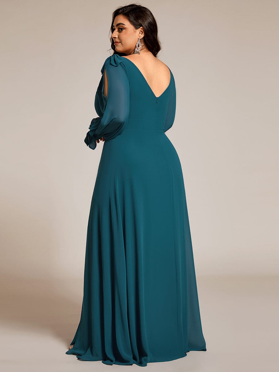 Robe invitée mariage à manches fendues et dos nu #Couleur_Bleu Sarcelle