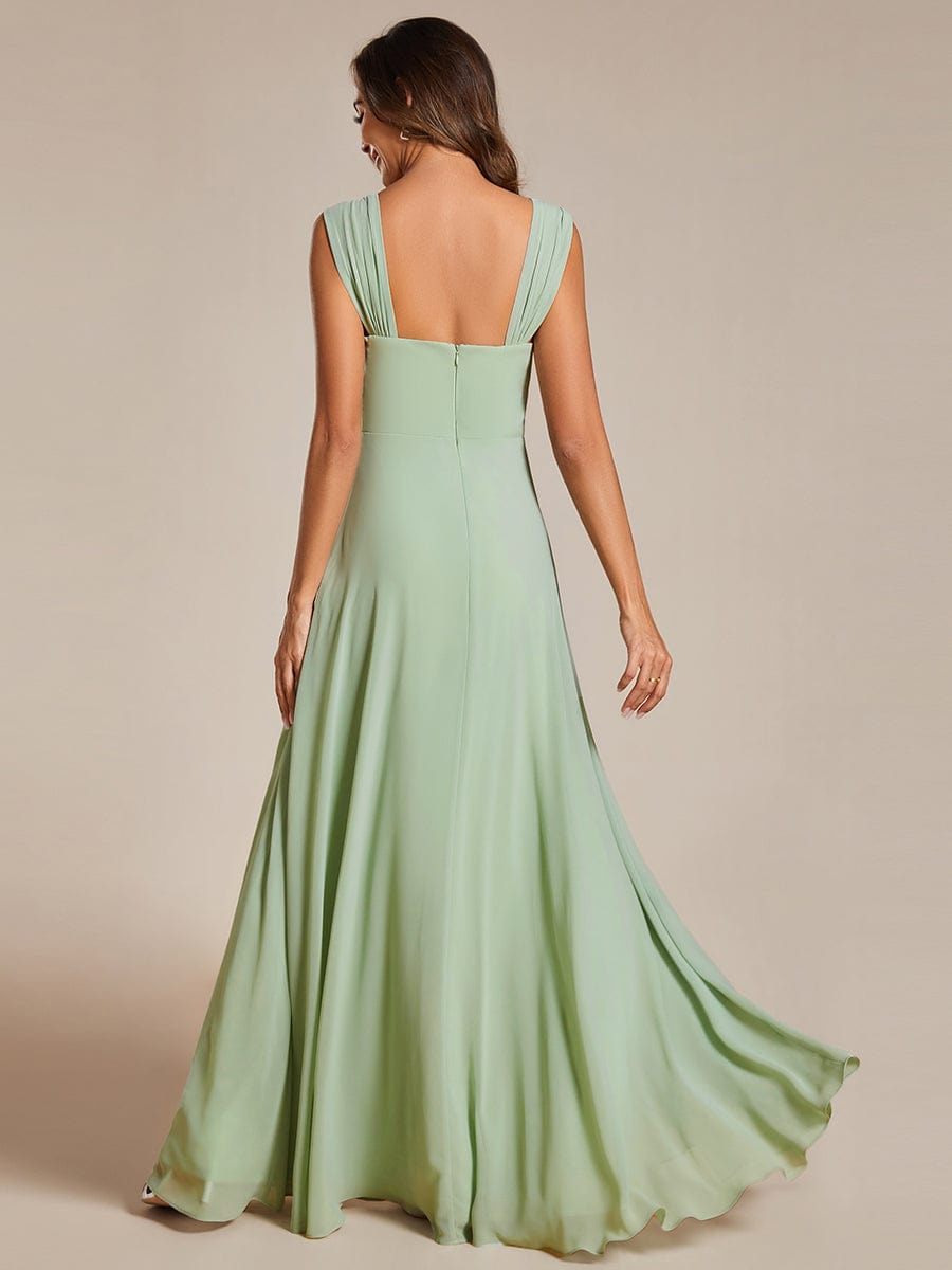 Robe de demoiselle d'honneur sans manches en mousseline de soie taille haute col carré #Couleur_Menthe Verte