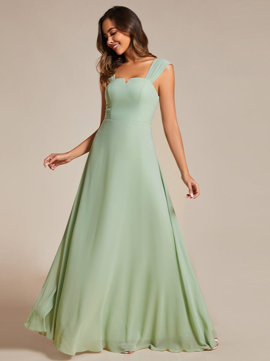 Robe de demoiselle d'honneur sans manches en mousseline de soie taille haute col carré #Couleur_Menthe Verte