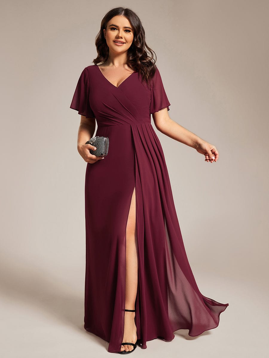 Robe de demoiselle d'honneur taille empire en mousseline de soie grande taille #Couleur_Bordeaux