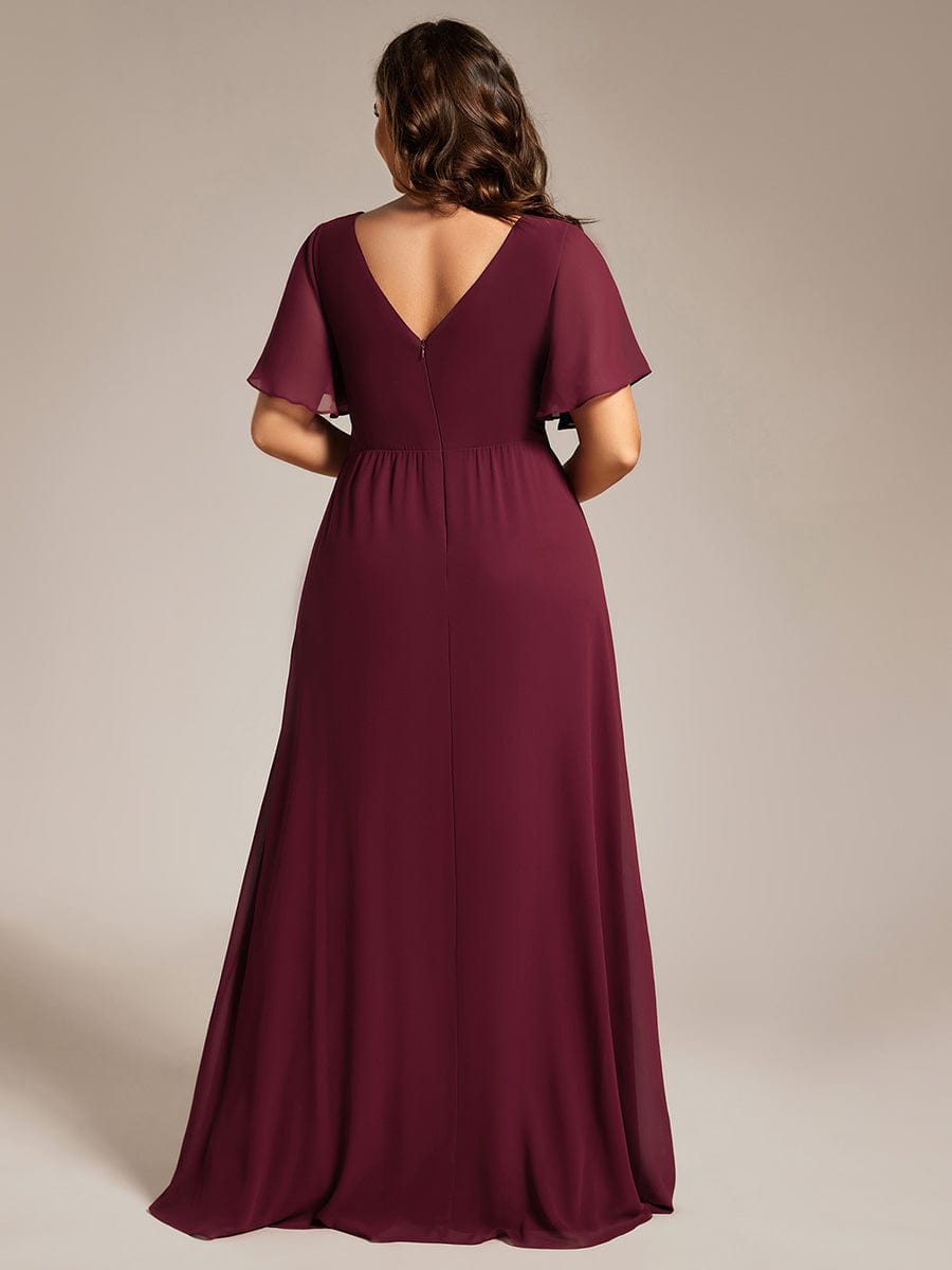 Robe de demoiselle d'honneur taille empire en mousseline de soie grande taille #Couleur_Bordeaux