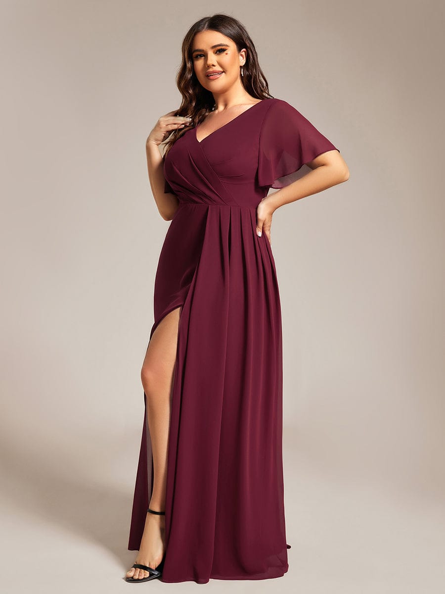 Robe de demoiselle d'honneur taille empire en mousseline de soie grande taille #Couleur_Bordeaux