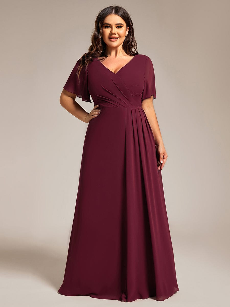 Robe de demoiselle d'honneur taille empire en mousseline de soie grande taille #Couleur_Bordeaux