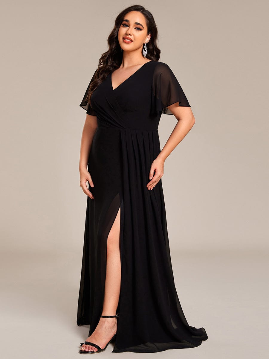 Robe de demoiselle d'honneur taille empire en mousseline de soie grande taille #Couleur_Noir