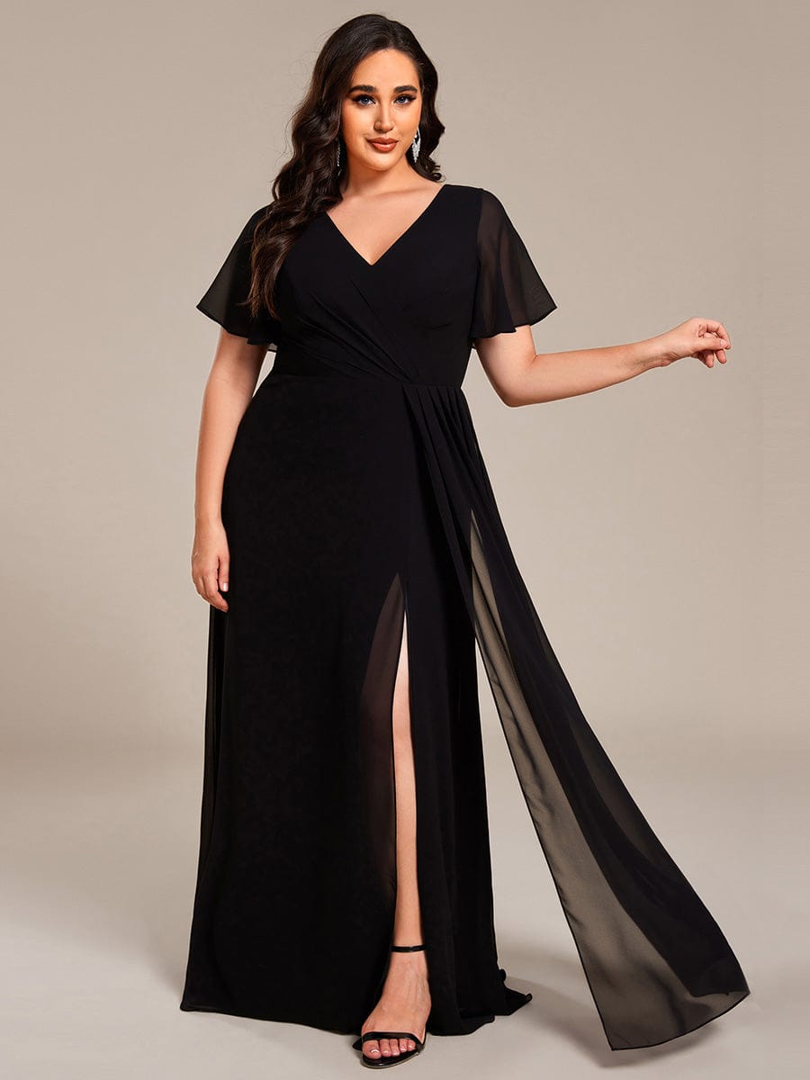 Robe de demoiselle d'honneur taille empire en mousseline de soie grande taille #Couleur_Noir