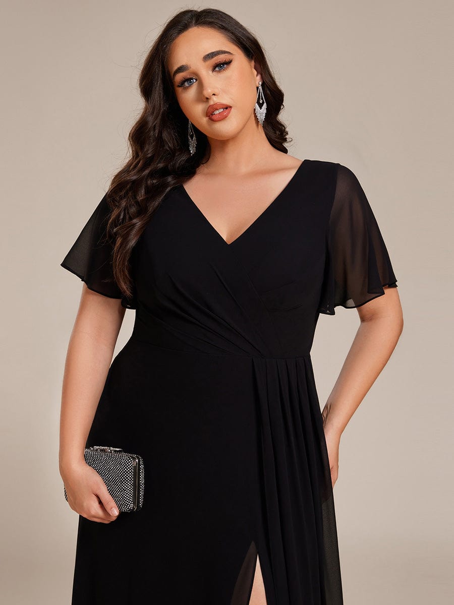 Robe de demoiselle d'honneur taille empire en mousseline de soie grande taille #Couleur_Noir