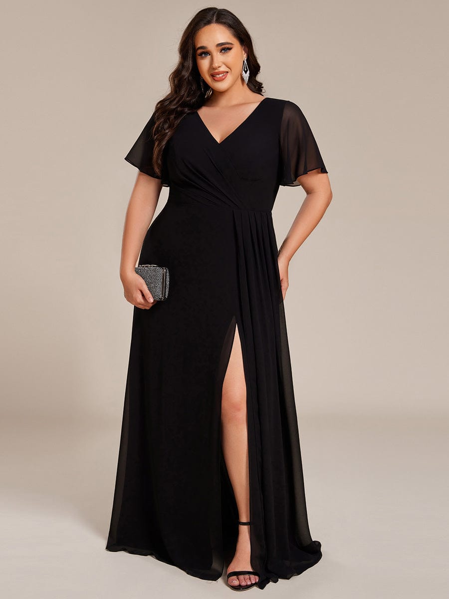 Robe de demoiselle d'honneur taille empire en mousseline de soie grande taille #Couleur_Noir