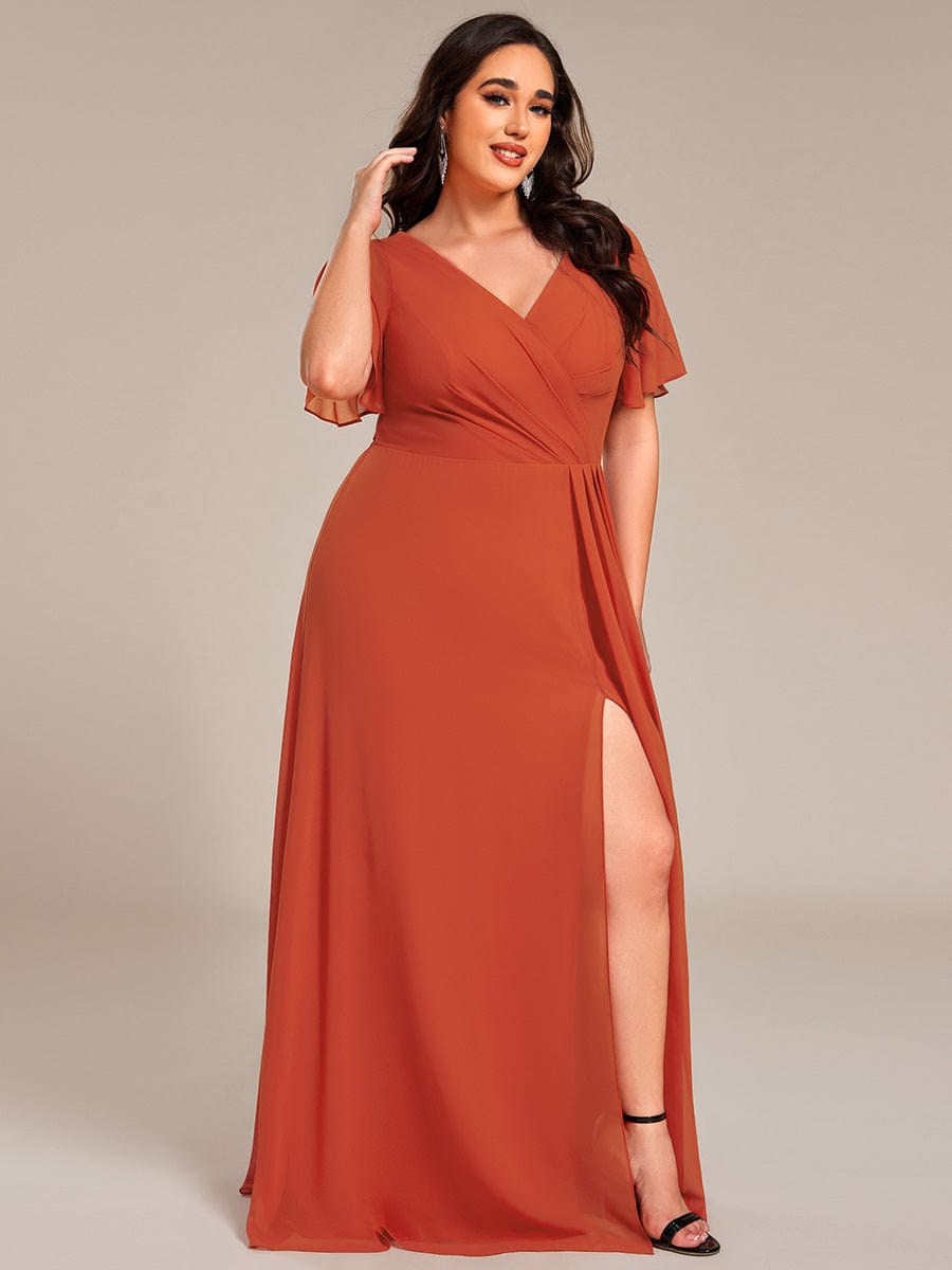 Robe de demoiselle d'honneur taille empire en mousseline de soie grande taille #Couleur_Orange Brûlée