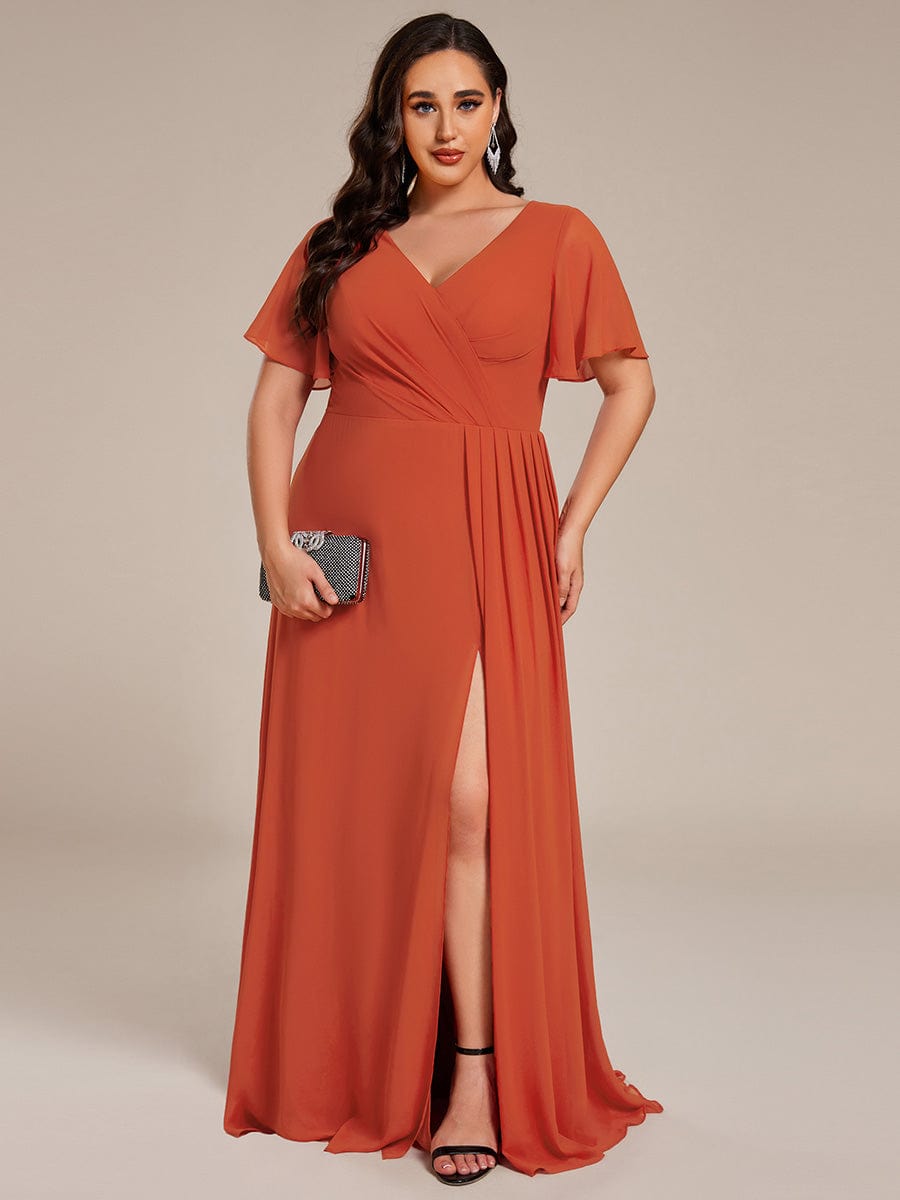 Robe de demoiselle d'honneur taille empire en mousseline de soie grande taille #Couleur_Orange Brûlée