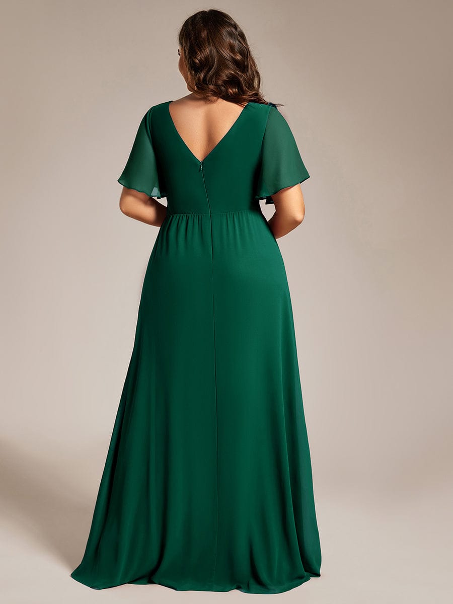 Robe de demoiselle d'honneur taille empire en mousseline de soie grande taille #Couleur_Vert Fonce