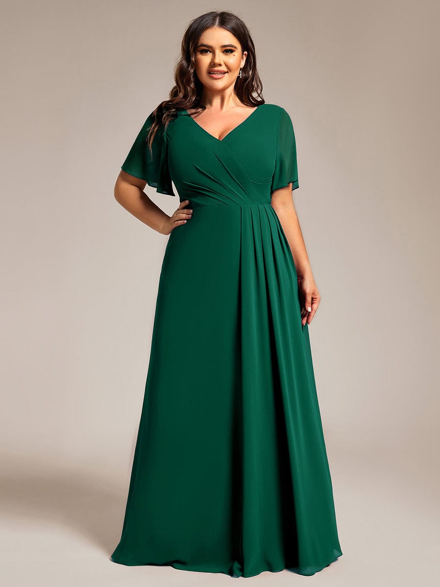 Robe de demoiselle d'honneur taille empire en mousseline de soie grande taille #Couleur_Vert Fonce