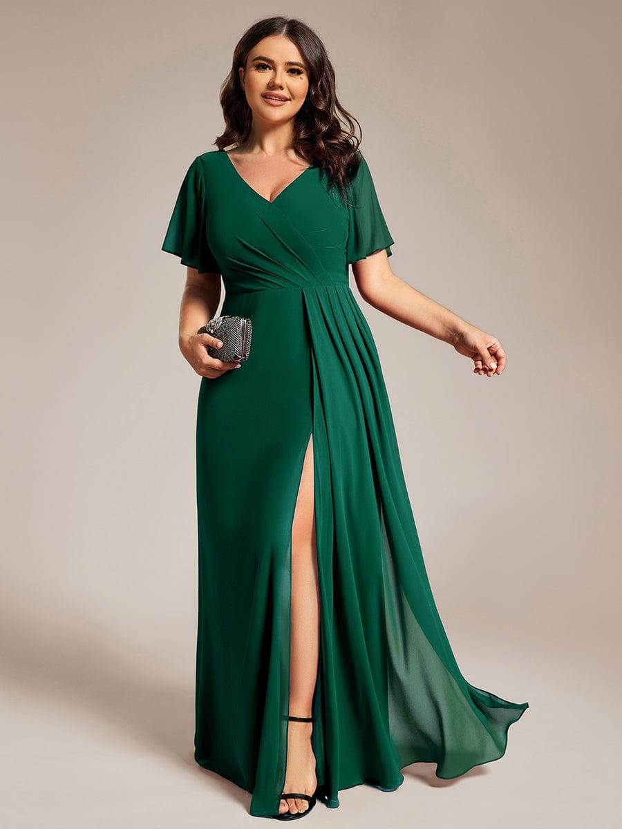 Robe de demoiselle d'honneur taille empire en mousseline de soie grande taille #Couleur_Vert Fonce