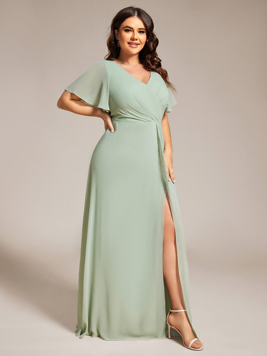 Robe de demoiselle d'honneur taille empire en mousseline de soie grande taille #Couleur_Menthe Verte