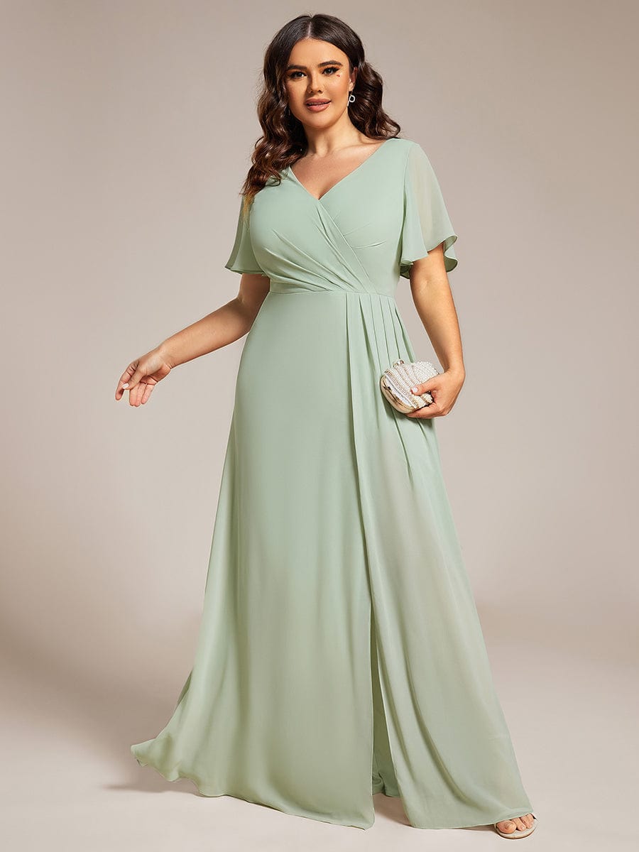 Robe de demoiselle d'honneur taille empire en mousseline de soie grande taille #Couleur_Menthe Verte