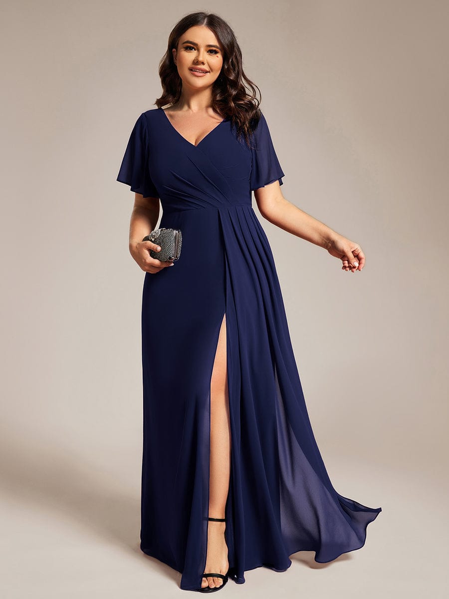 Robe de demoiselle d'honneur taille empire en mousseline de soie grande taille #Couleur_Bleu Marine