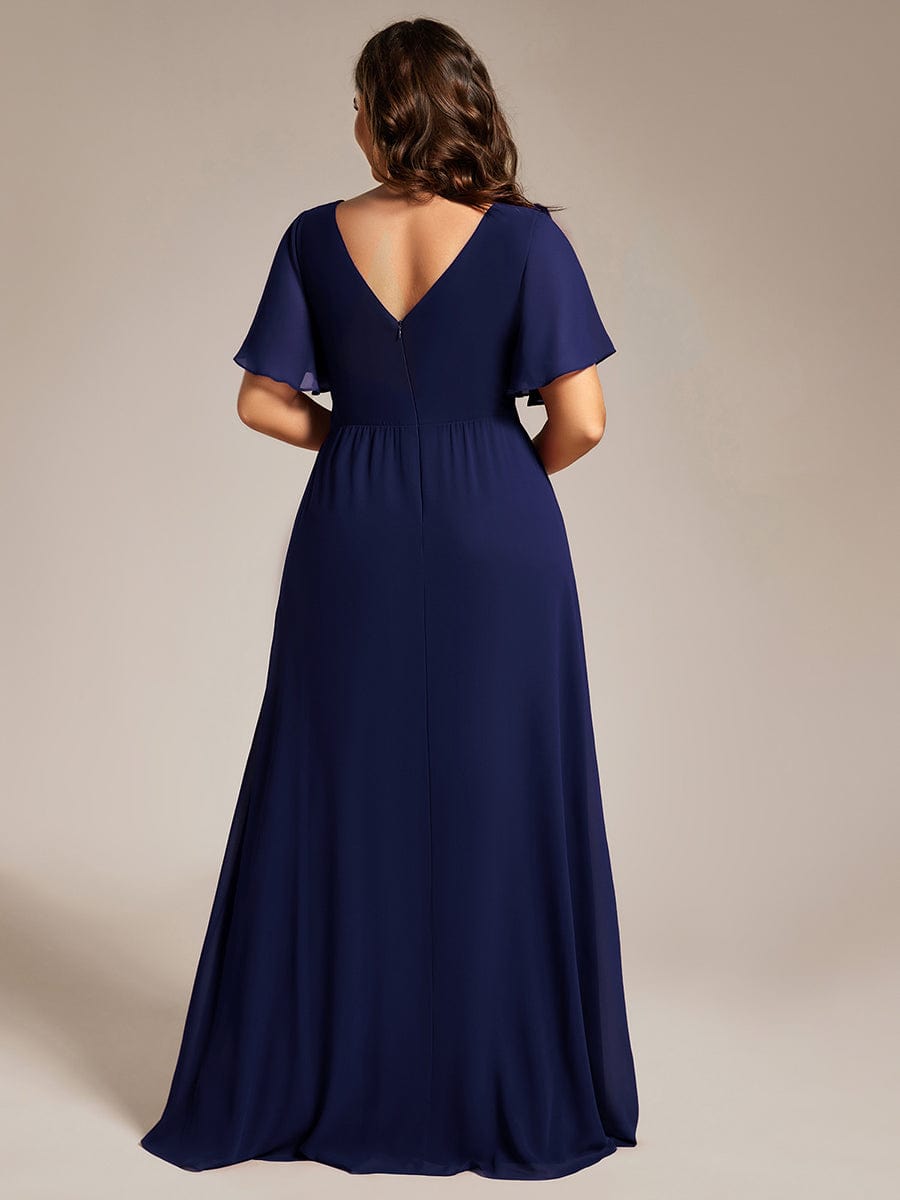 Robe de demoiselle d'honneur taille empire en mousseline de soie grande taille #Couleur_Bleu Marine