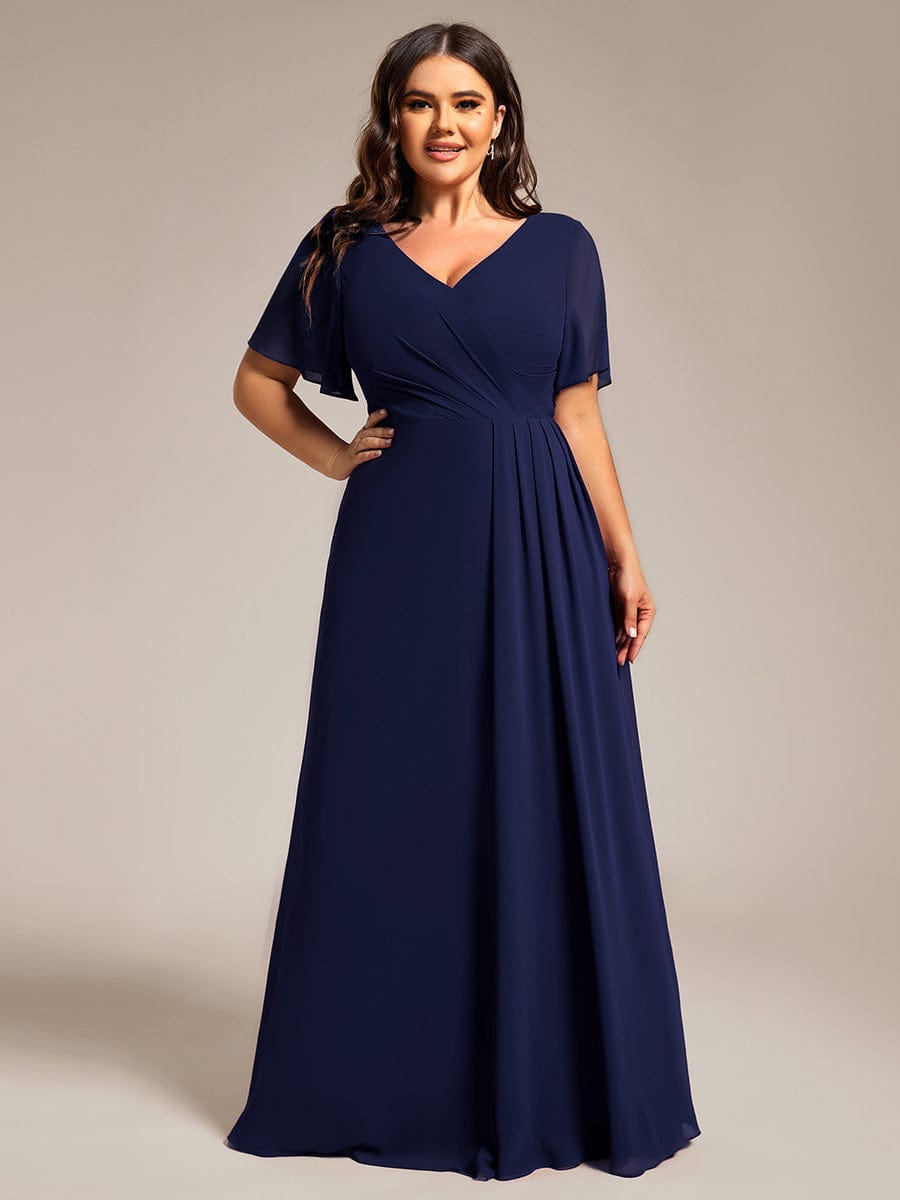 Robe de demoiselle d'honneur taille empire en mousseline de soie grande taille #Couleur_Bleu Marine