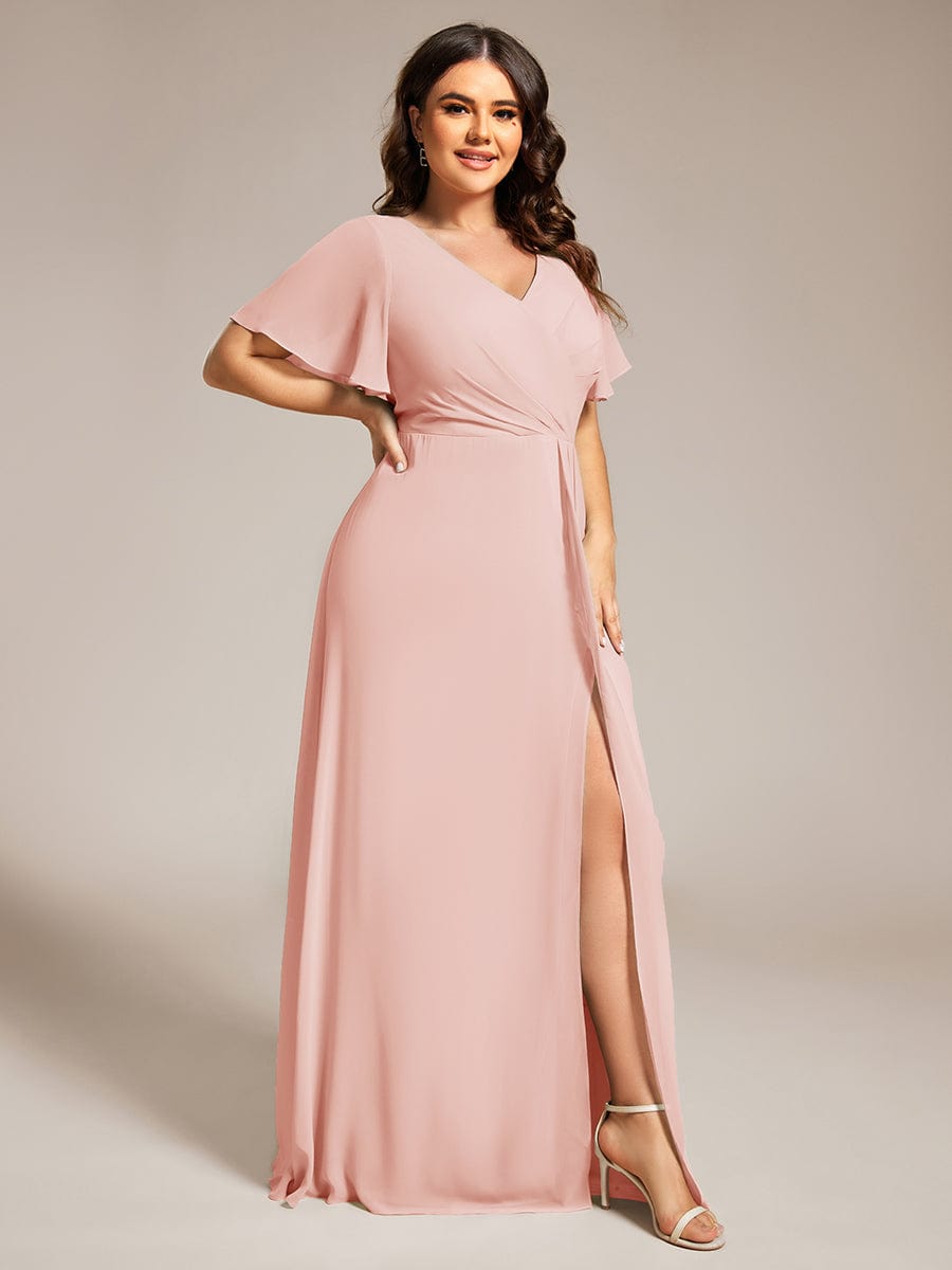 Robe de demoiselle d'honneur taille empire en mousseline de soie grande taille #Couleur_Rose