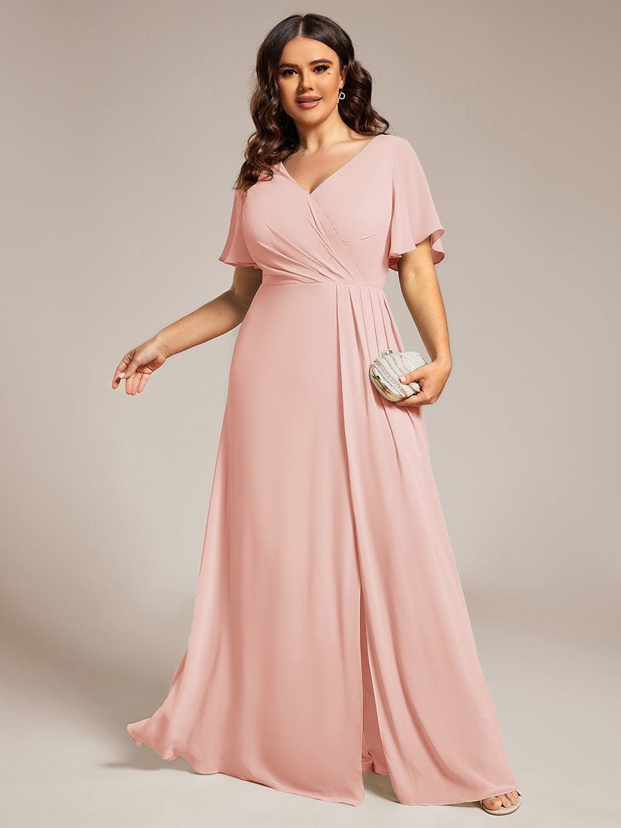 Robe de demoiselle d'honneur taille empire en mousseline de soie grande taille #Couleur_Rose