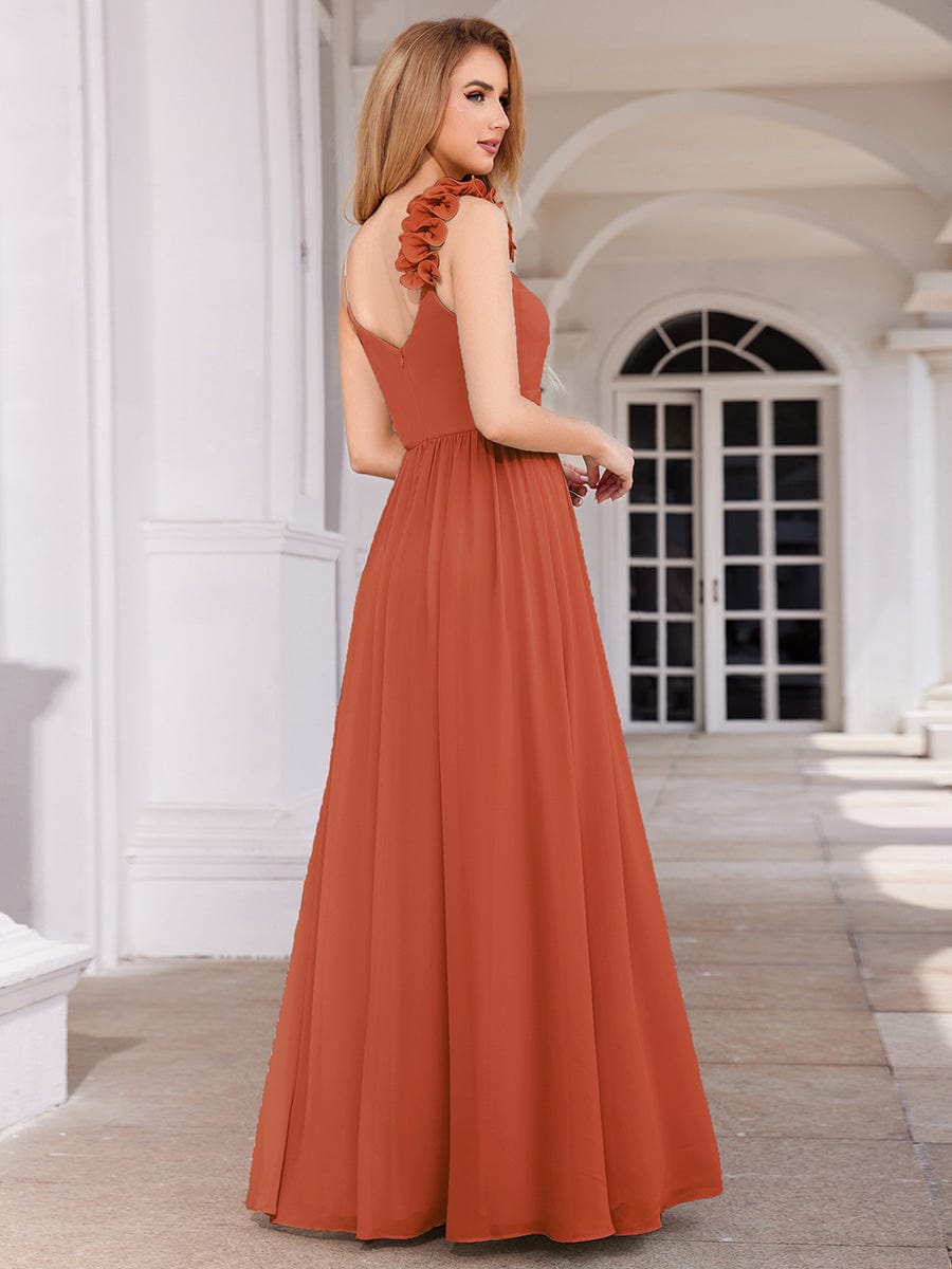 Robe de demoiselle d'honneur élégante en mousseline de soie col en V bretelles florales taille empire #Couleur_Burnt Orange