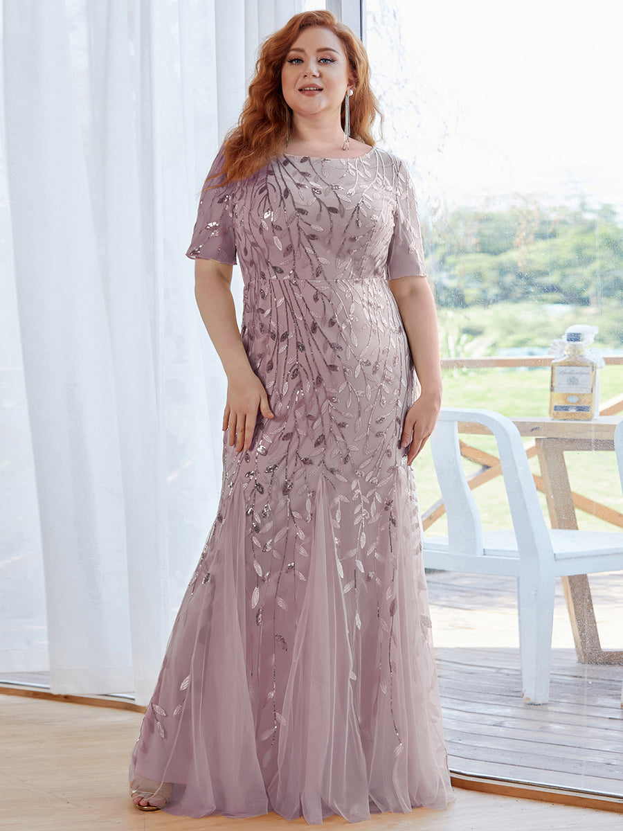 Robe Sirène Grande Taille en Tulle à Imprimé Floral et Paillettes #Couleur_Lilas