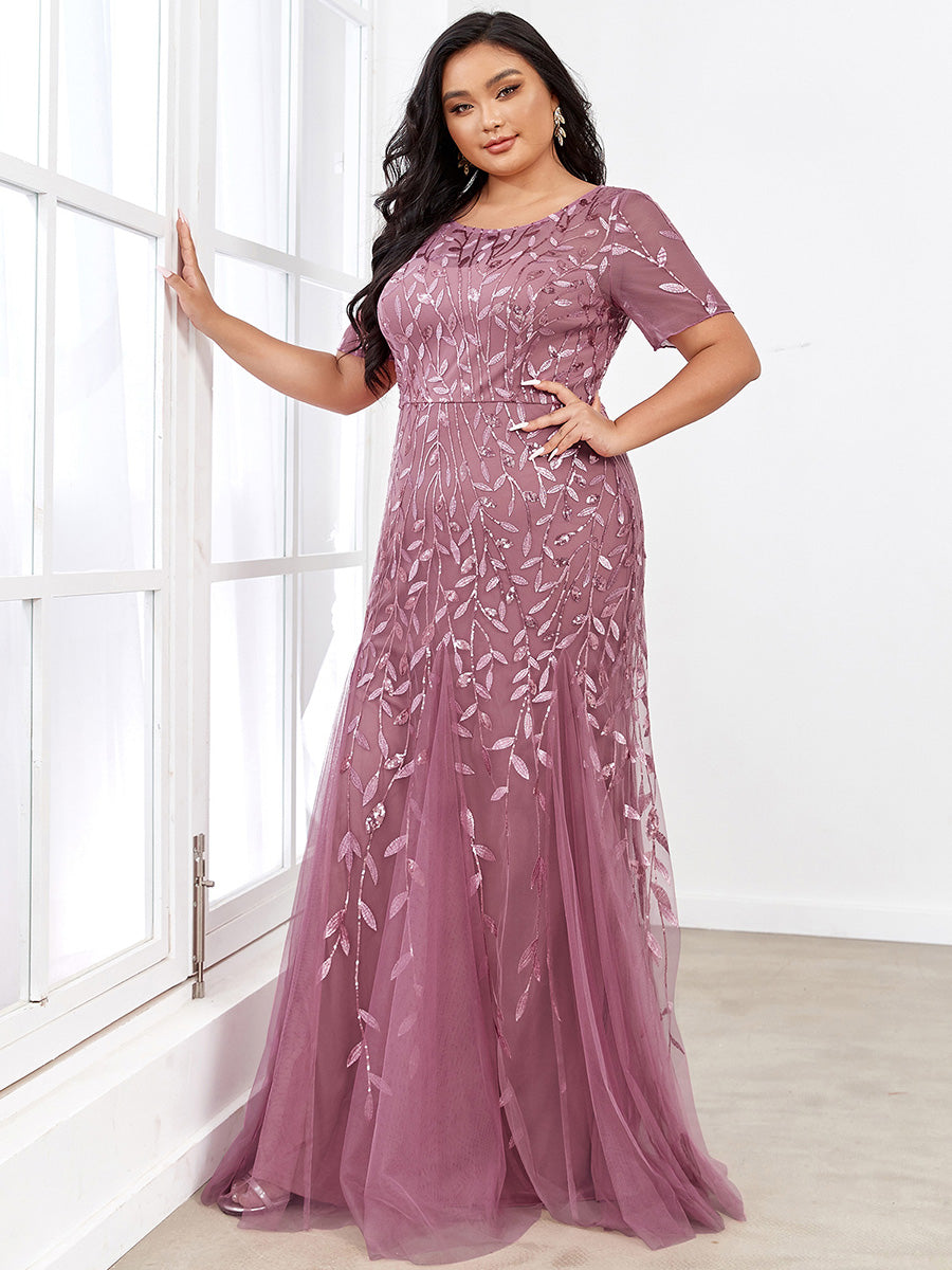 Robe Sirène Grande Taille en Tulle à Imprimé Floral et Paillettes #Couleur_Orchidee