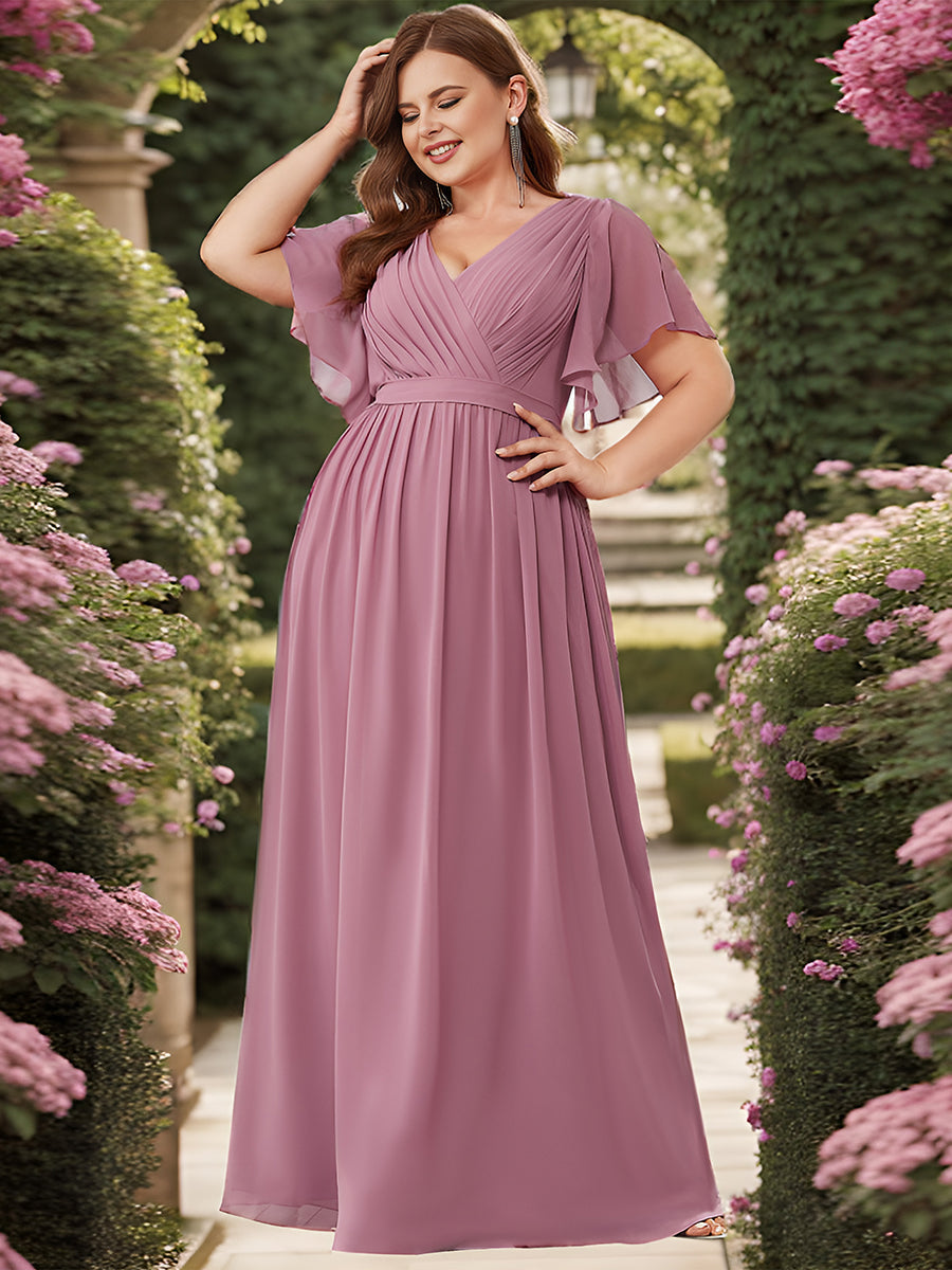 Robe de soirée en mousseline de soie longue de grande taille à encolureen V Maxi #Couleur_Orchidee