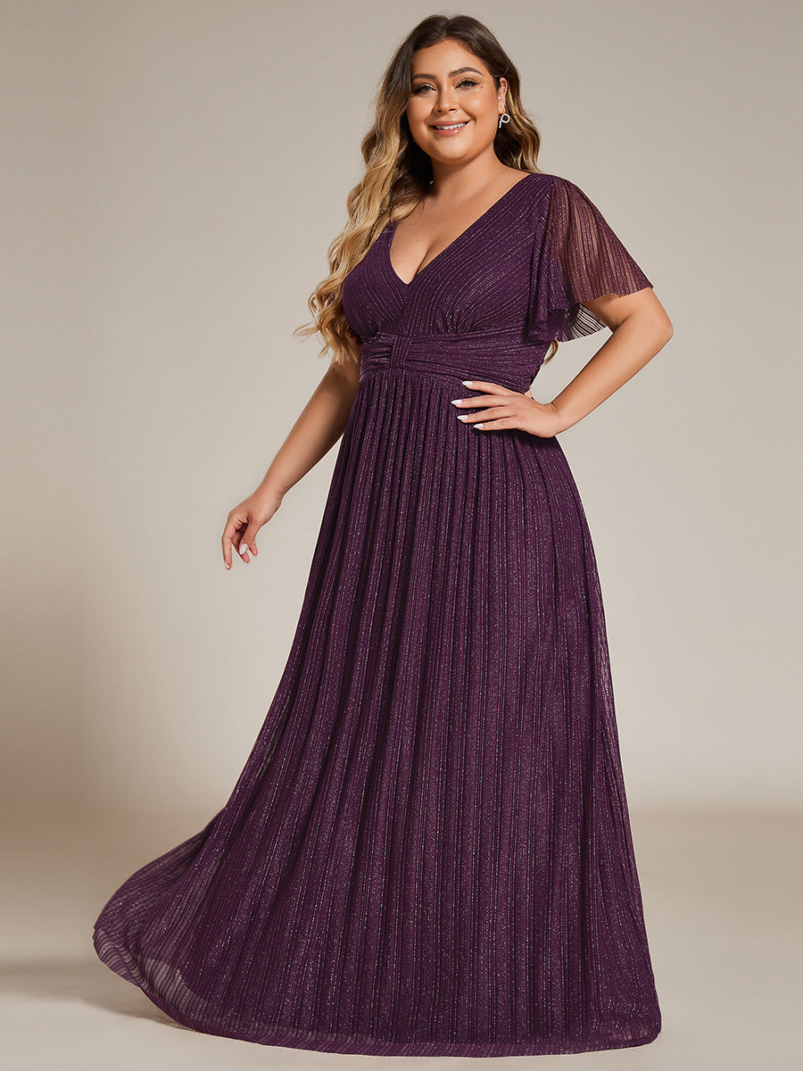 Robe de soirée formelle scintillante à manches courtes et col en V #Couleur_Glycine violette