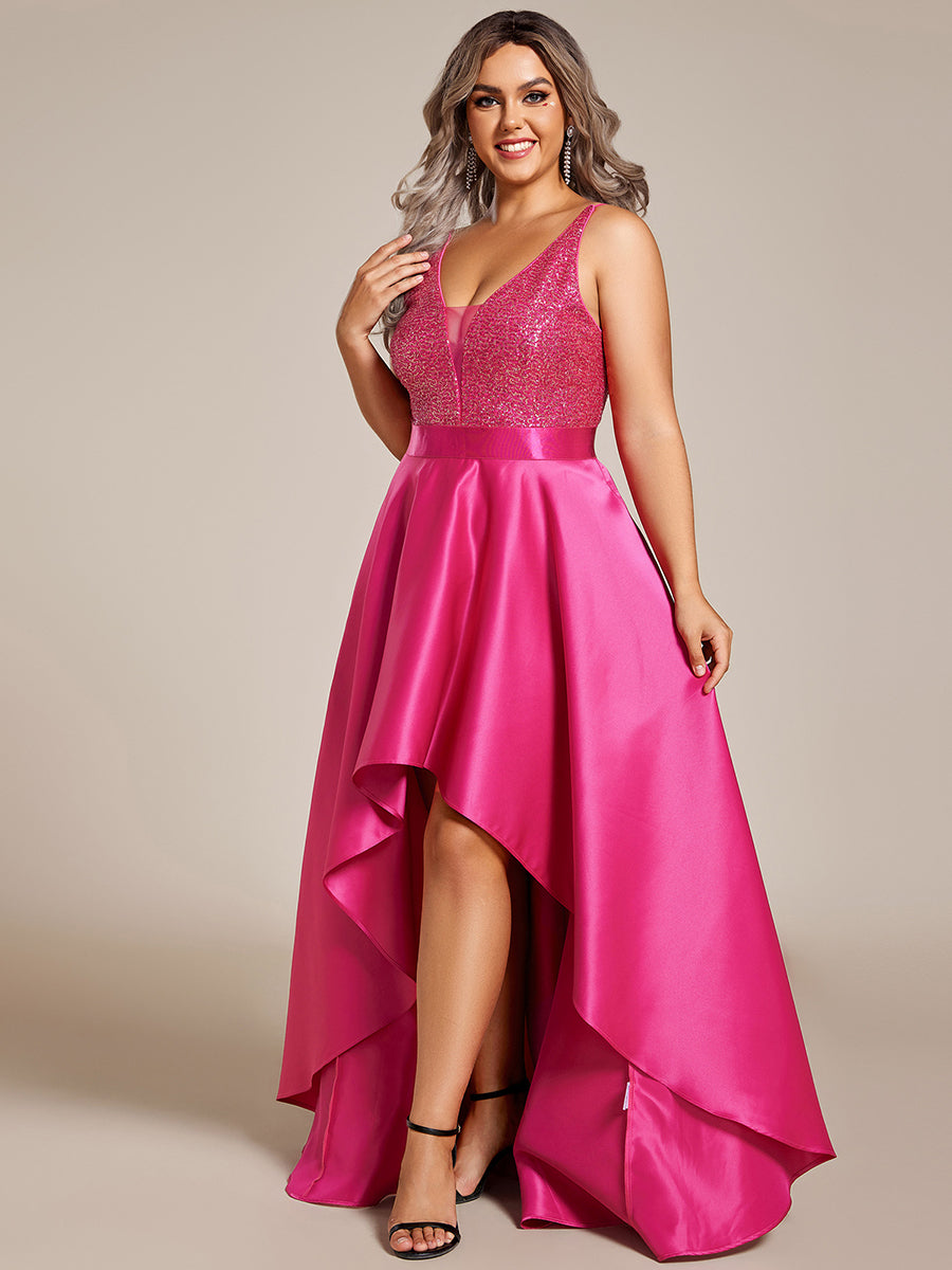 Robe de Bal Grande Taille Scintillante Sexy avec Dos Nu et Ourlet Irrégulier #Couleur_Rose Vif