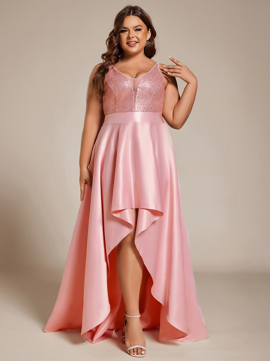 Robe de Bal Grande Taille Scintillante Sexy avec Dos Nu et Ourlet Irrégulier #Couleur_Rose