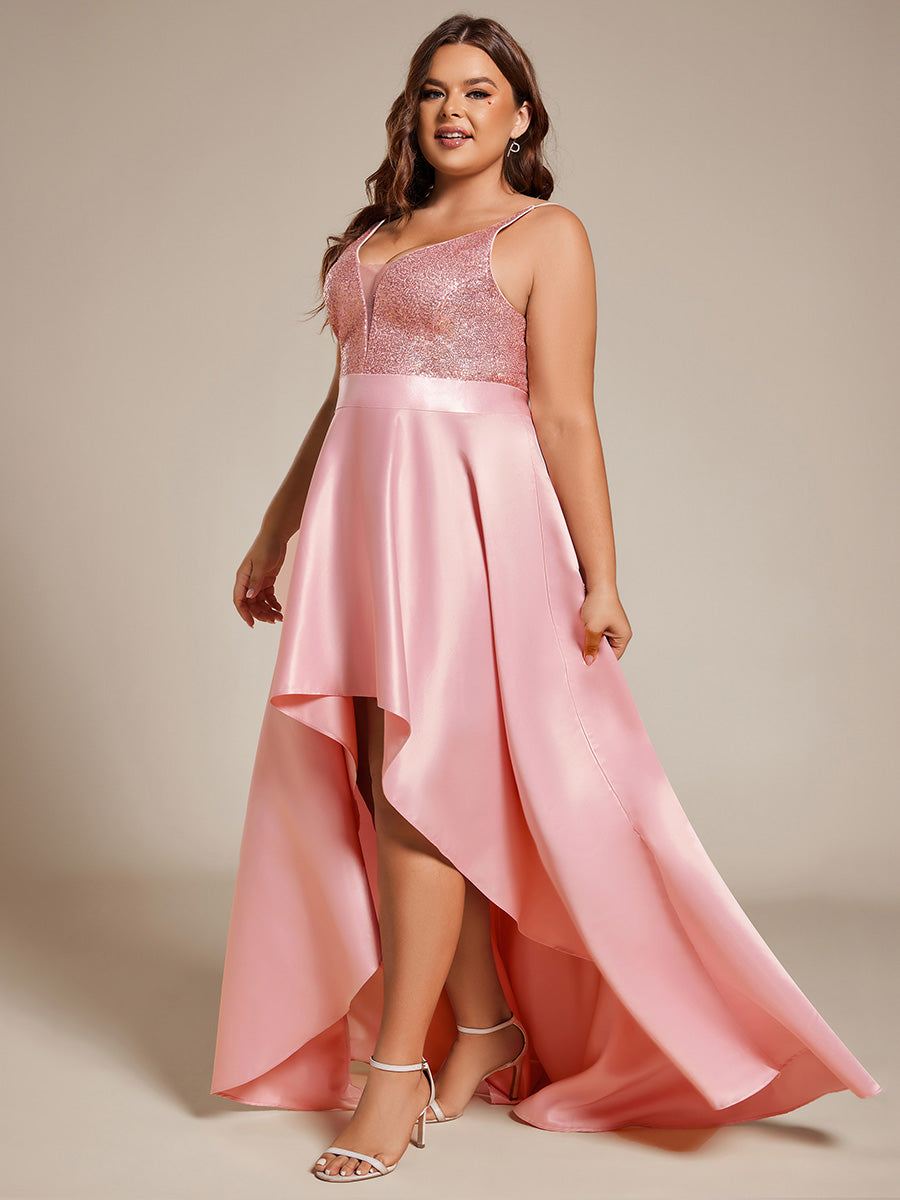 Robe de Bal Grande Taille Scintillante Sexy avec Dos Nu et Ourlet Irrégulier #Couleur_Rose