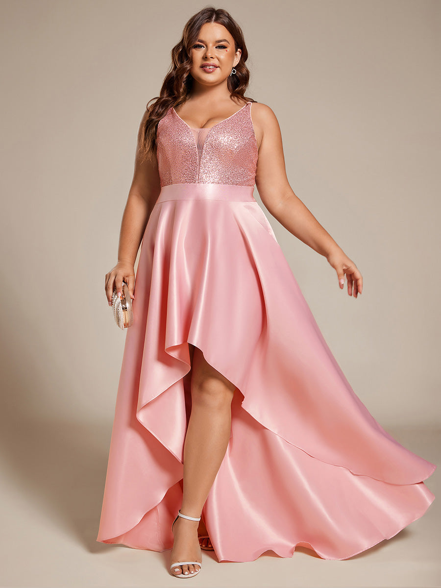 Robe de Bal Scintillante Sexy avec Dos Nu et Ourlet Irrégulier #Couleur_Rose