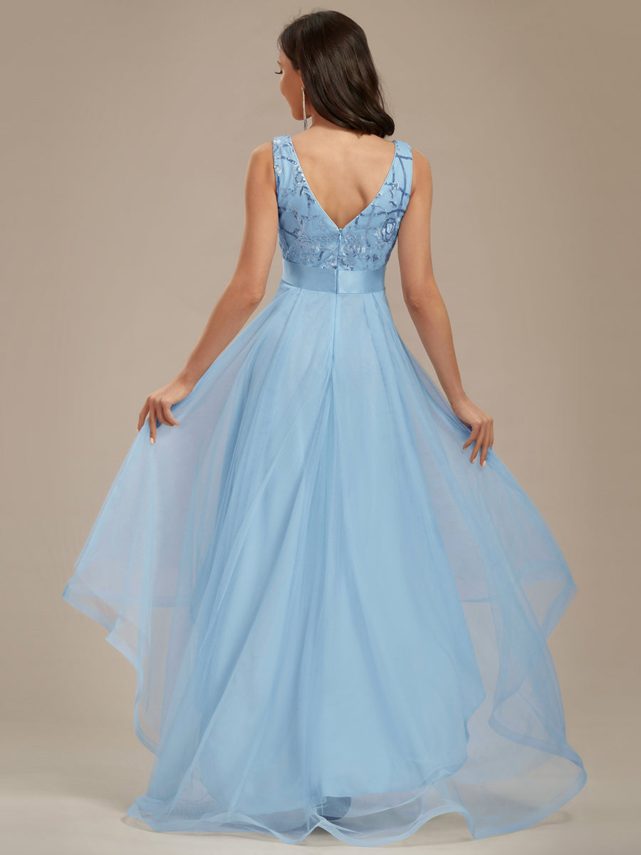 Robes de soirée en Tulle à Paillettes High Low Asymétrique #Couleur_Bleu Ciel