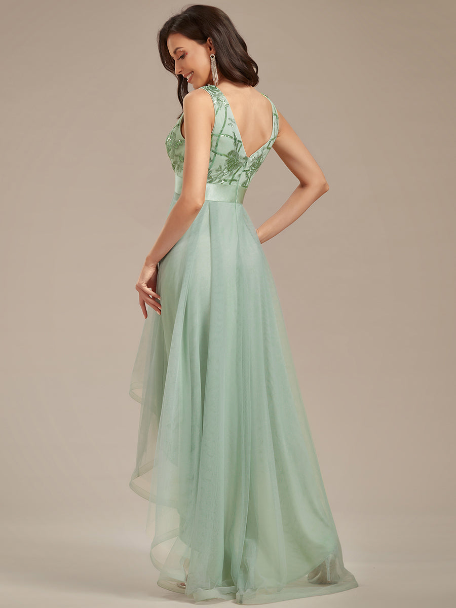 Robes de soirée en Tulle à Paillettes High Low Asymétrique #Couleur_Menthe Verte