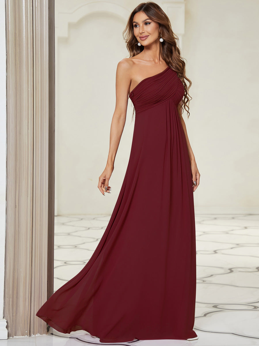 Robes de Soirée élégant Maxi Chiffon avec Une épaule pour Femmes #Couleur_Bordeaux