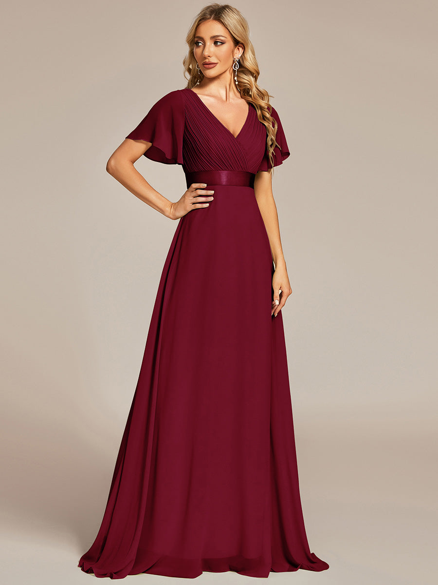 Robe mariage invitée fluide élégante en mousseline à taille haute #Couleur_Bordeaux